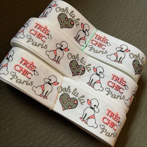 Grosgrain Ribbon 7/8” 5 yards 5/$20 Paris French France Tres Chic poodle ooh la - Picture 2 of 5